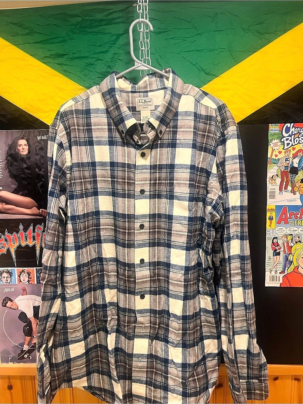 L.L.Bean L.L.Bean Slim Fit Flannel Shirt Plaid Cotton Shirt XL